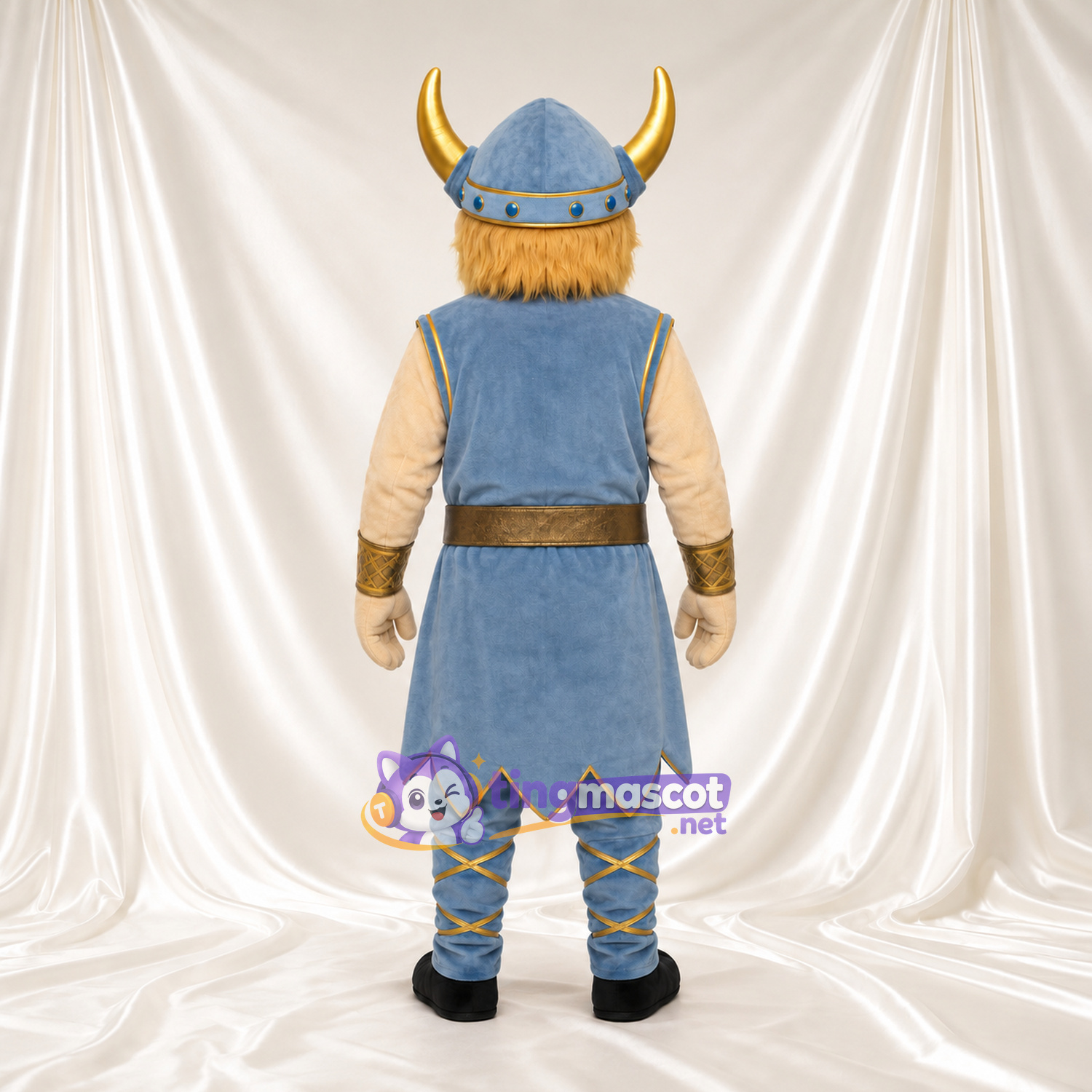 Maskottchenkostüm Wikinger – wie abgebildet – Tunika (blau); Helm (goldfarben) Maskottchenkostüm Wikinger – wie abgebildet – Tunika (blau); Helm (goldfarben)