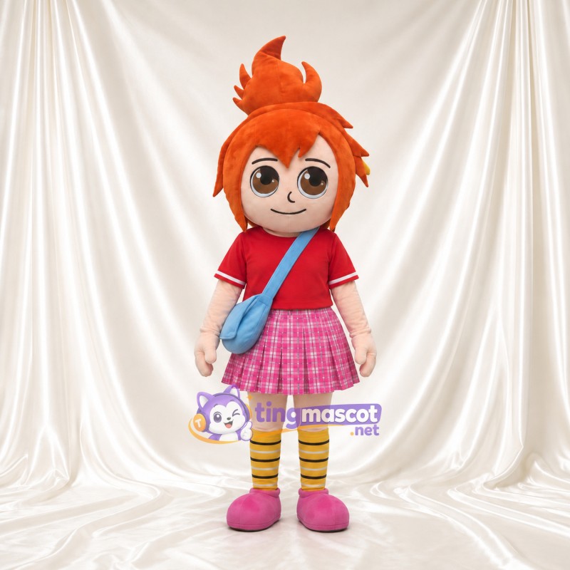 Costume de mascotte Fille – orange – Chemise (rouge); Jupe (rose, écossais)