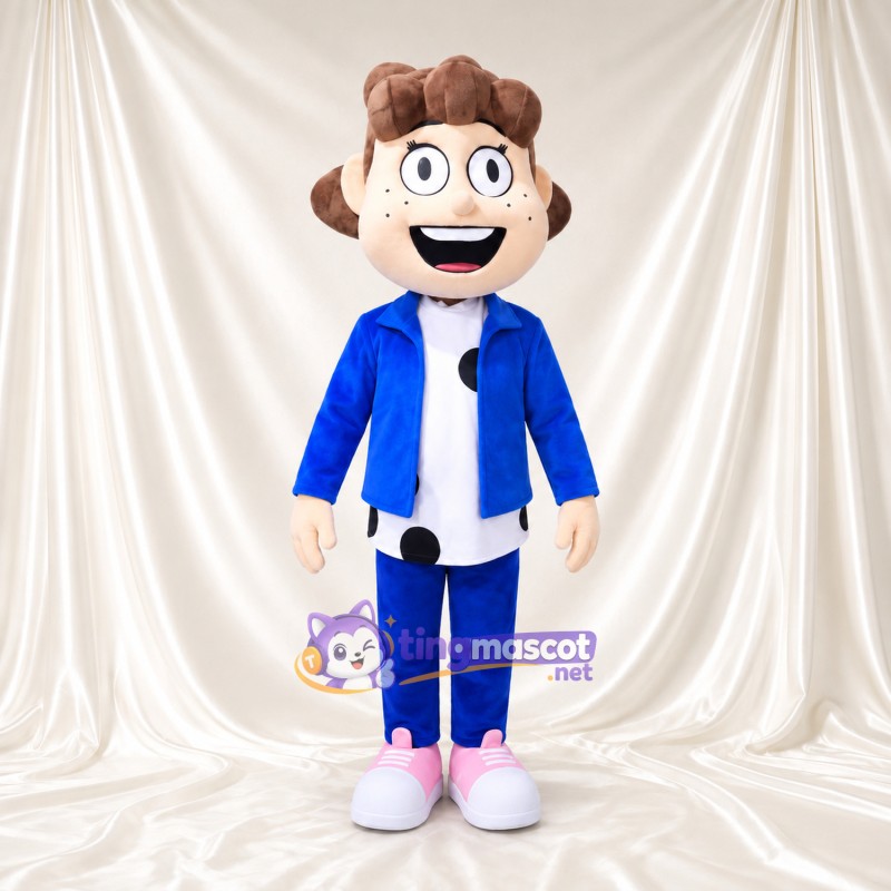 Boy Character Mascot Costume - Blue Jacket and Pink Sneakers Boy Character Mascot Costume - Blue Jacket and Pink Sneakers
