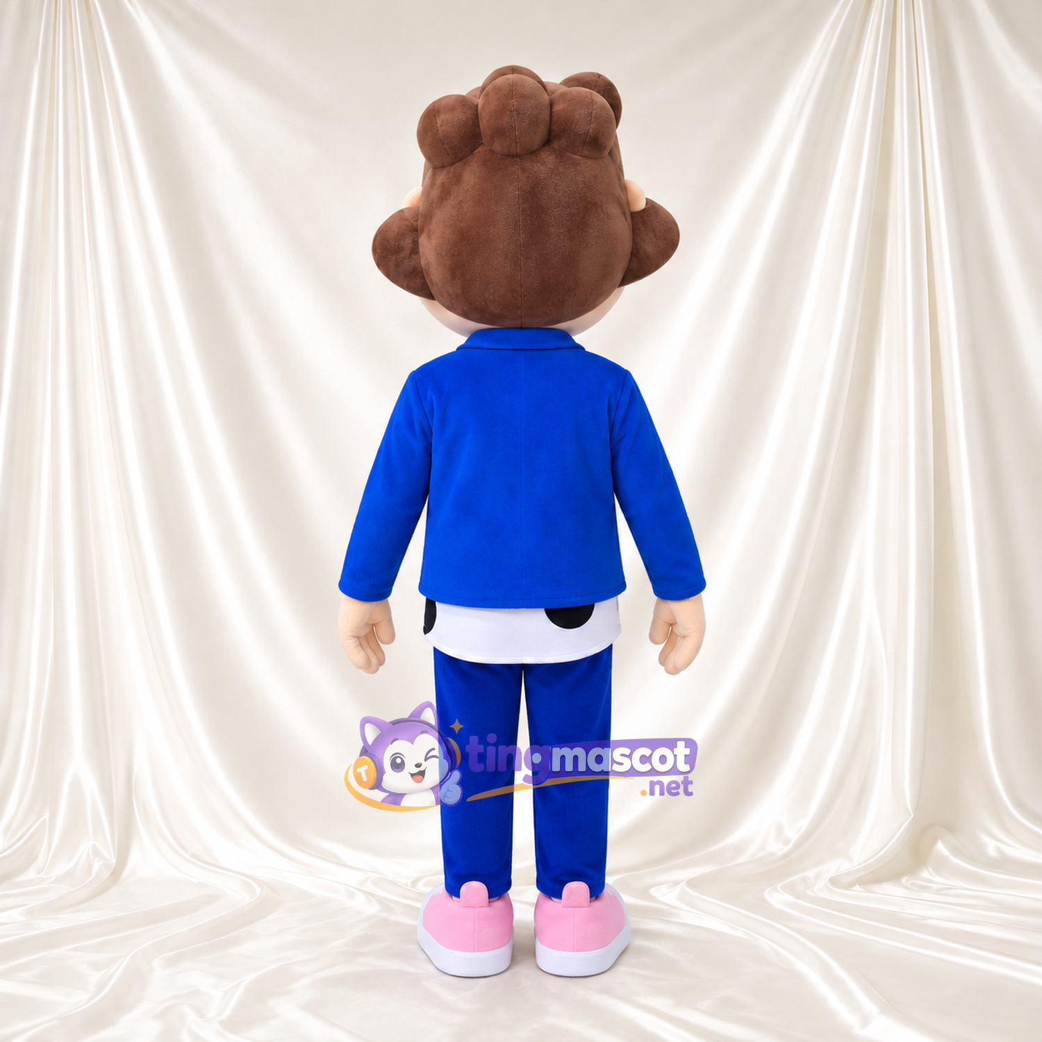 Boy Character Mascot Costume - Blue Jacket and Pink Sneakers Boy Character Mascot Costume - Blue Jacket and Pink Sneakers