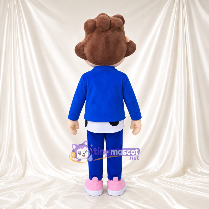 Boy Character Mascot Costume - Blue Jacket and Pink Sneakers Boy Character Mascot Costume - Blue Jacket and Pink Sneakers
