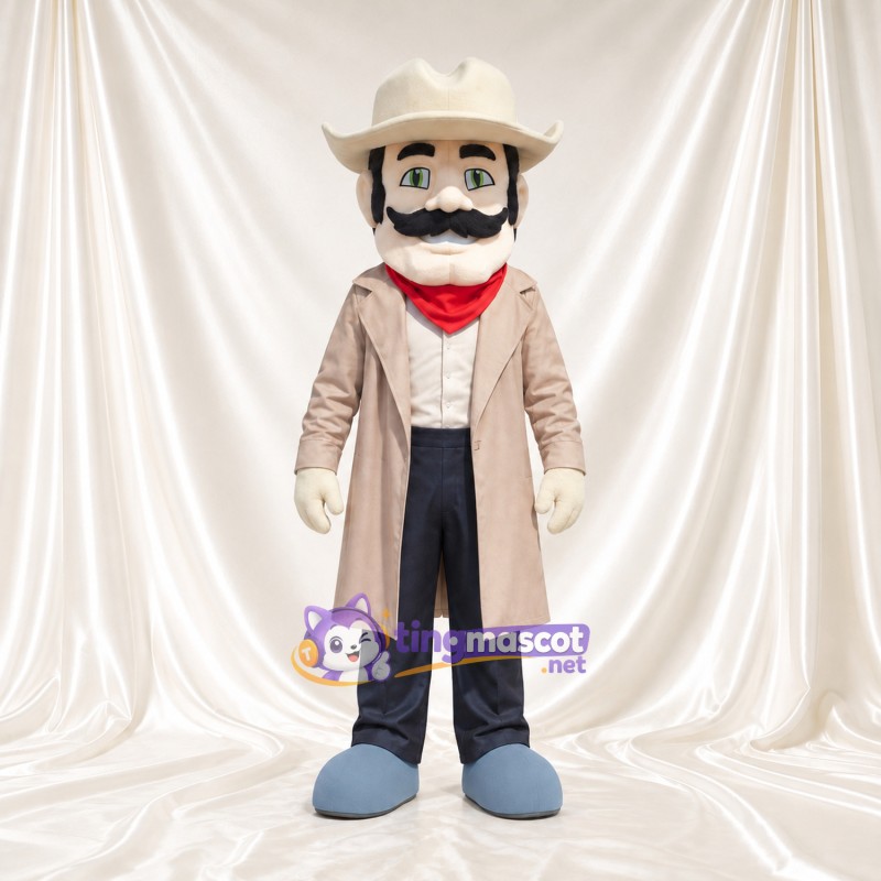Costume de mascotte Personnage de cowboy – selon la photo – Chapeau (crème); Manteau (long, brun clair) Costume de mascotte Personnage de cowboy – selon la photo – Chapeau (crème); Manteau (long, brun clair)