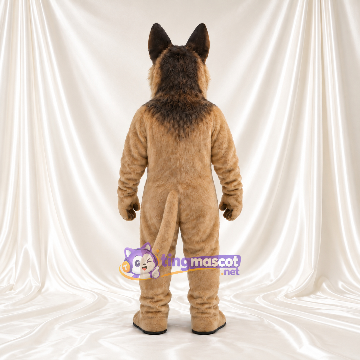 Maskottchenkostüm Deutscher Schäferhund – wie abgebildet – Körper (hellbraun); Schnauze (schwarz) Maskottchenkostüm Deutscher Schäferhund – wie abgebildet – Körper (hellbraun); Schnauze (schwarz)