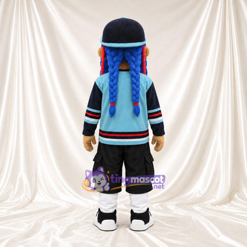 Boy Character Mascot Costume - Blue Braids and Black Cargo Shorts Boy Character Mascot Costume - Blue Braids and Black Cargo Shorts