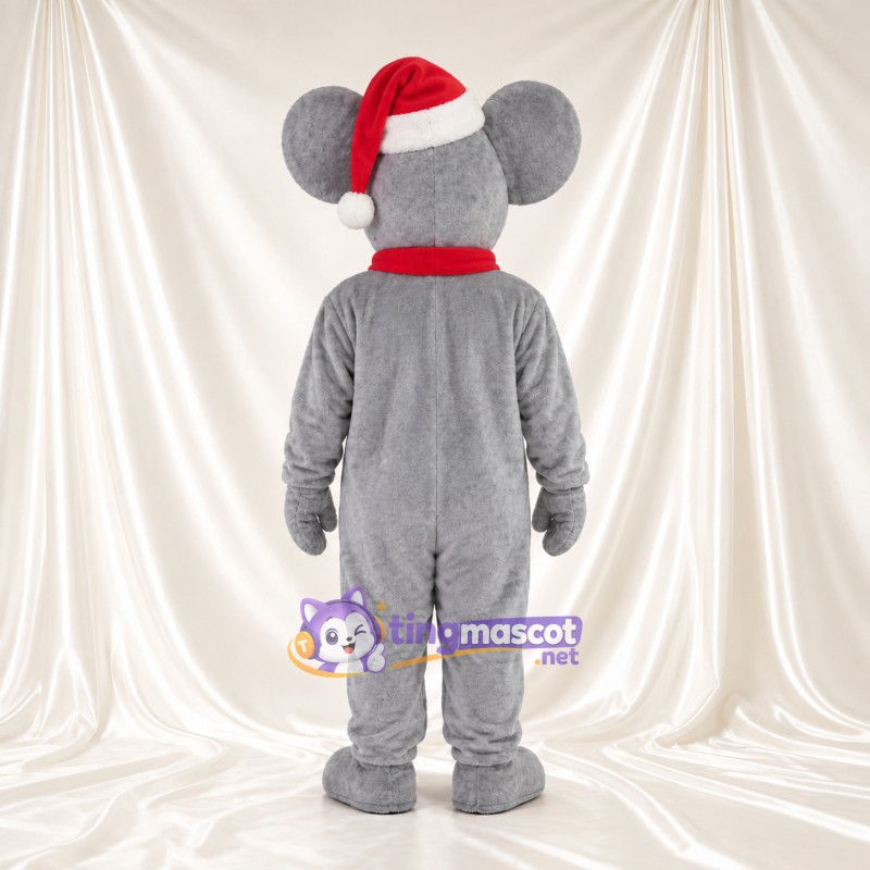 Costume de mascotte Souris – gris – Bonnet de Noël; Écharpe (rouge) Costume de mascotte Souris – gris – Bonnet de Noël; Écharpe (rouge)