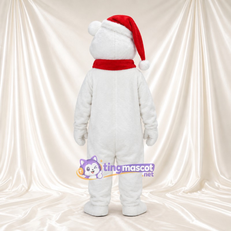 Costume de mascotte Ours polaire – blanc – Bonnet de Noël; Écharpe (rouge) Costume de mascotte Ours polaire – blanc – Bonnet de Noël; Écharpe (rouge)