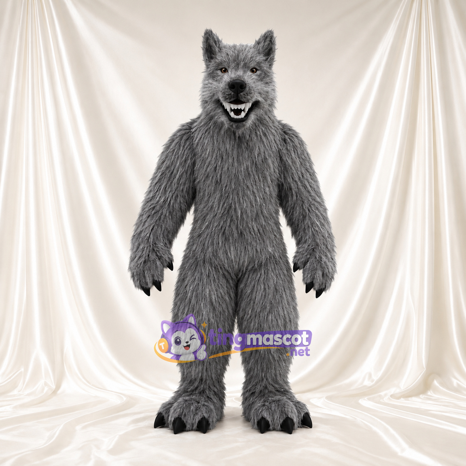 Maskottchenkostüm Werwolf – grau – Fell (lang); Füße (groß) Maskottchenkostüm Werwolf – grau – Fell (lang); Füße (groß)