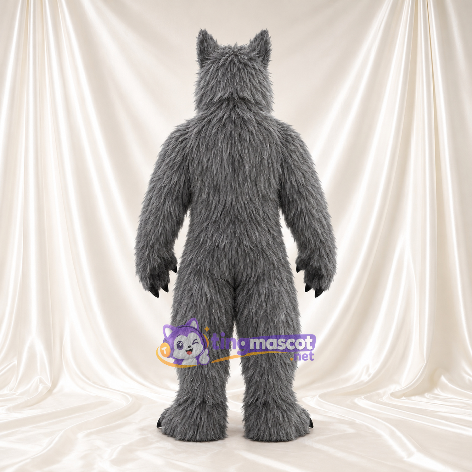 Maskottchenkostüm Werwolf – grau – Fell (lang); Füße (groß) Maskottchenkostüm Werwolf – grau – Fell (lang); Füße (groß)