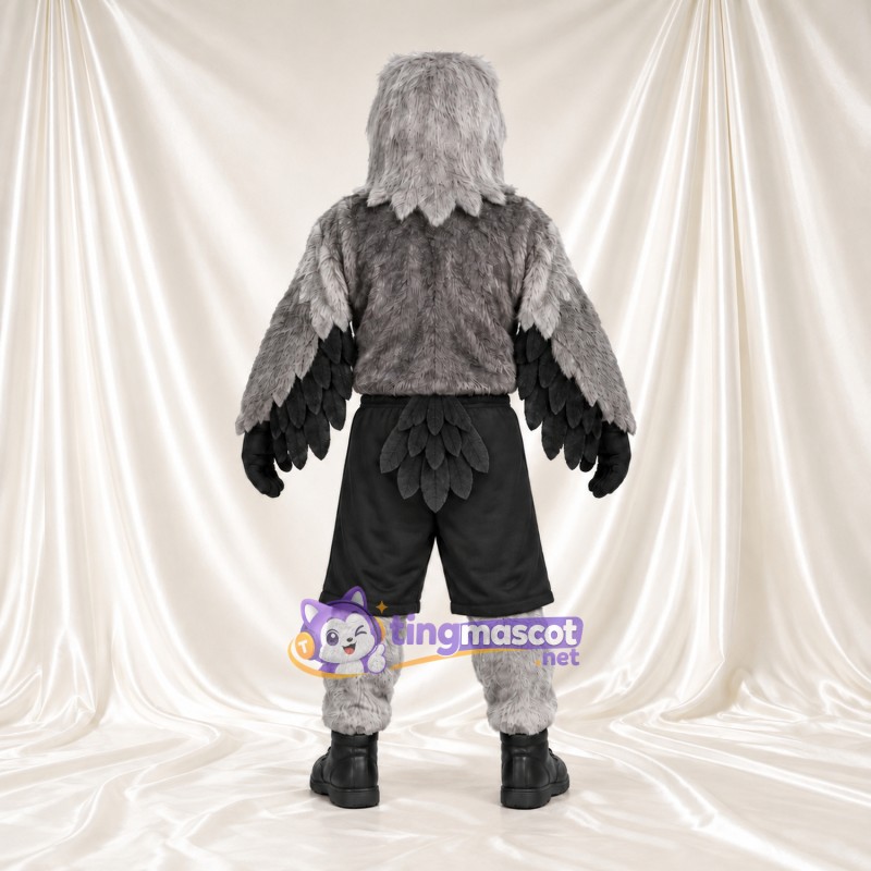 Maskottchenkostüm Adler – grau – Brust (muskulös); Shorts (schwarz) Maskottchenkostüm Adler – grau – Brust (muskulös); Shorts (schwarz)