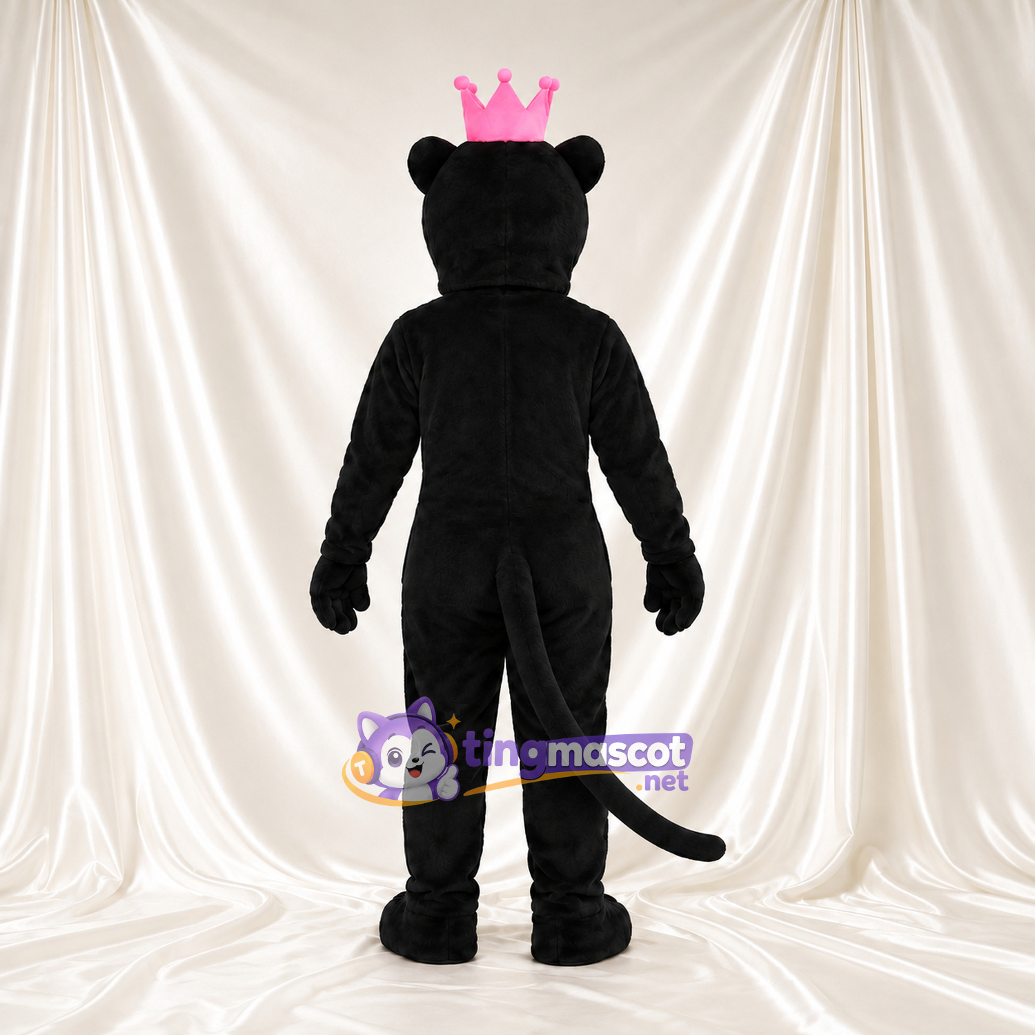 Black Panther King Mascot Costume - Pink Crown and White Muzzle Black Panther King Mascot Costume - Pink Crown and White Muzzle