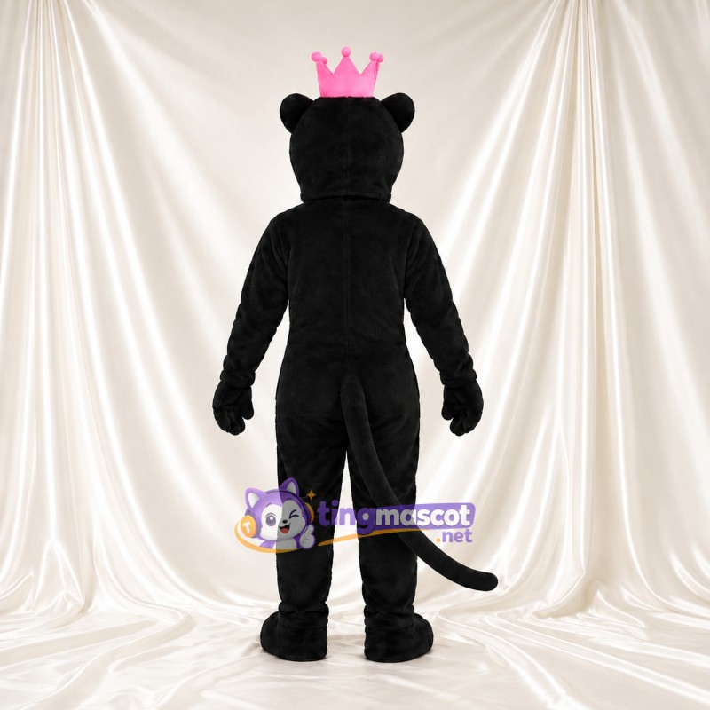 Black Panther King Mascot Costume - Pink Crown and White Muzzle Black Panther King Mascot Costume - Pink Crown and White Muzzle