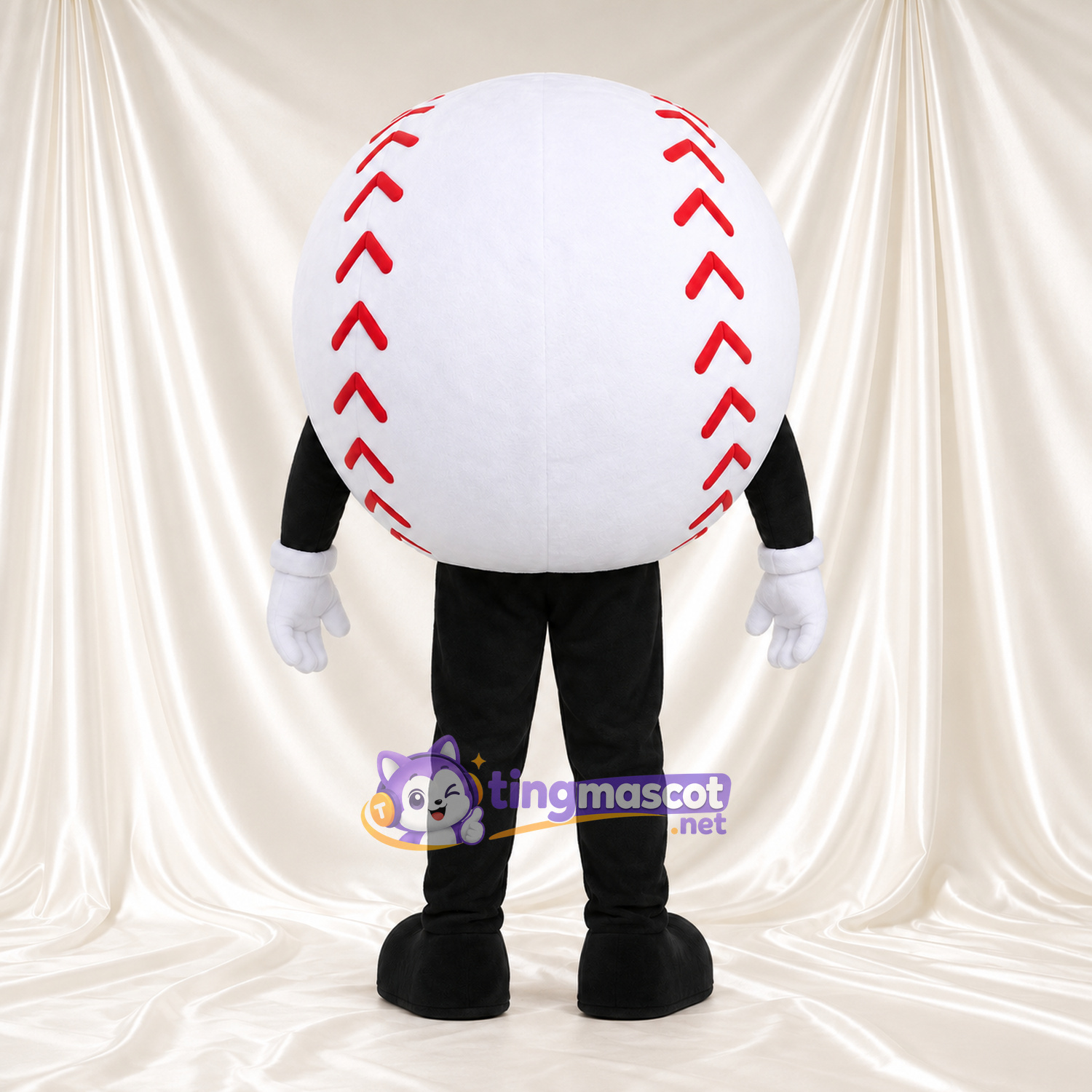 Costume de mascotte Balle de baseball – selon la photo – Visage souriant; Membres (noir) Costume de mascotte Balle de baseball – selon la photo – Visage souriant; Membres (noir)