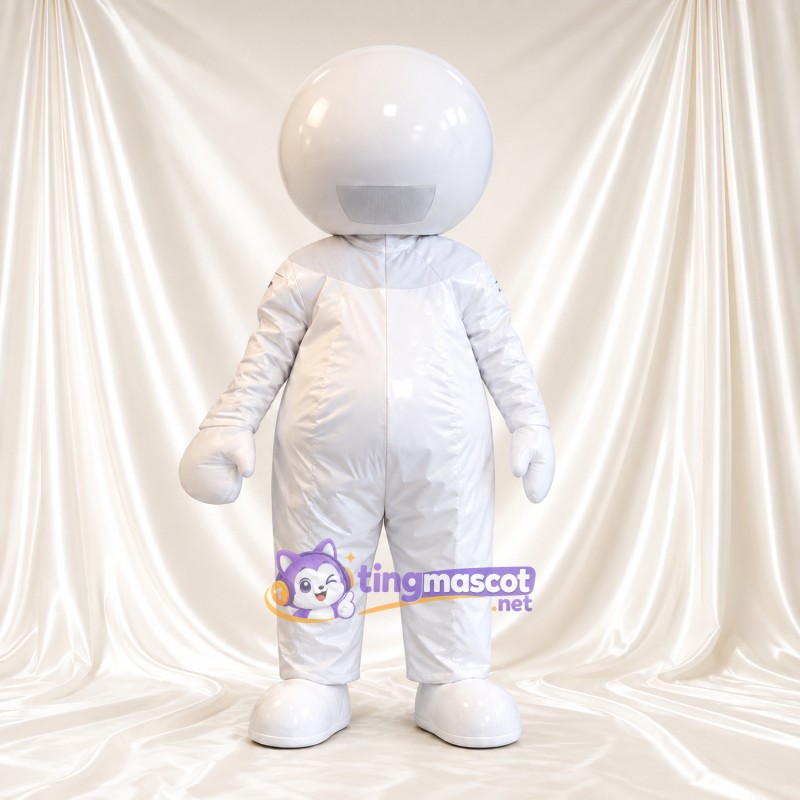 White Astronaut Mascot Costume - Round Helmet and White Space Suit White Astronaut Mascot Costume - Round Helmet and White Space Suit