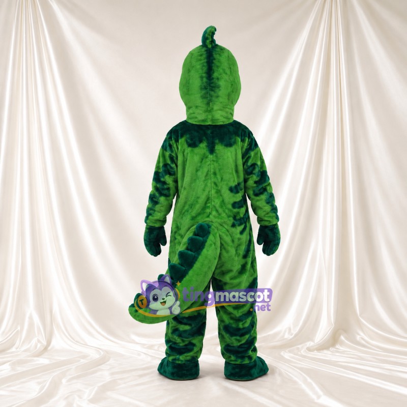Costume de mascotte Dinosaure – vert – Rayures (moucheté); Sourire avec dents Costume de mascotte Dinosaure – vert – Rayures (moucheté); Sourire avec dents