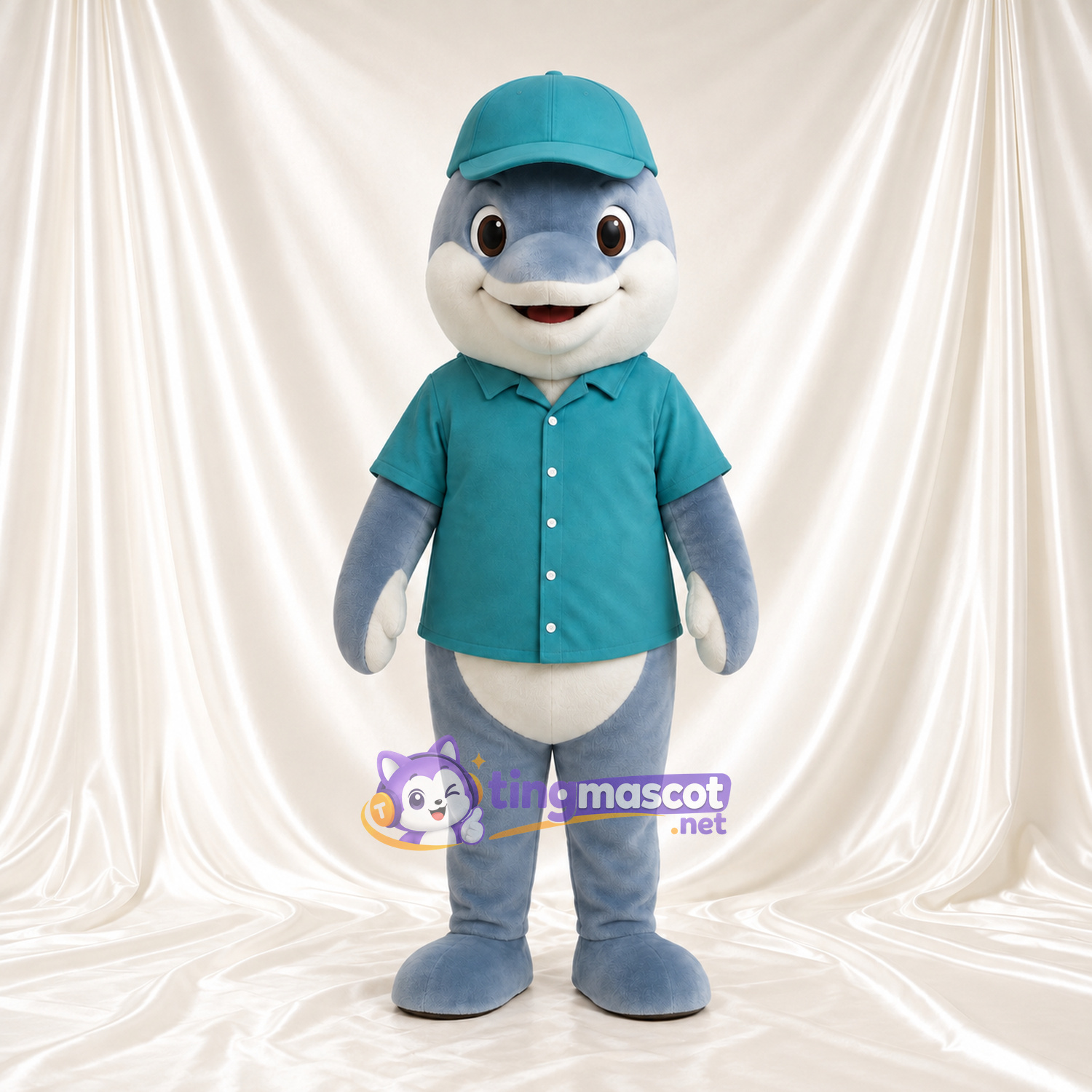 Maskottchenkostüm Delfin – grau – Hemd (petrol); Kappe Maskottchenkostüm Delfin – grau – Hemd (petrol); Kappe