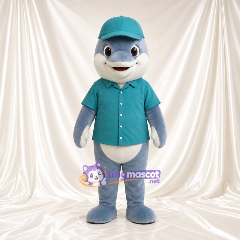 Maskottchenkostüm Delfin – grau – Hemd (petrol); Kappe Maskottchenkostüm Delfin – grau – Hemd (petrol); Kappe