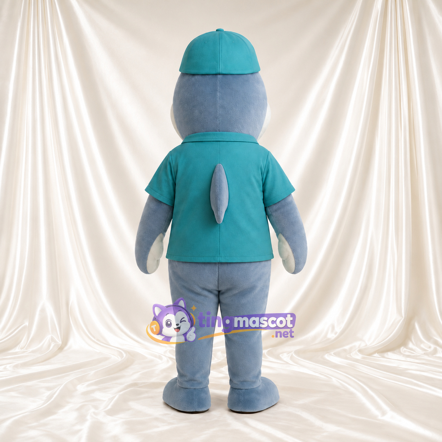 Maskottchenkostüm Delfin – grau – Hemd (petrol); Kappe Maskottchenkostüm Delfin – grau – Hemd (petrol); Kappe