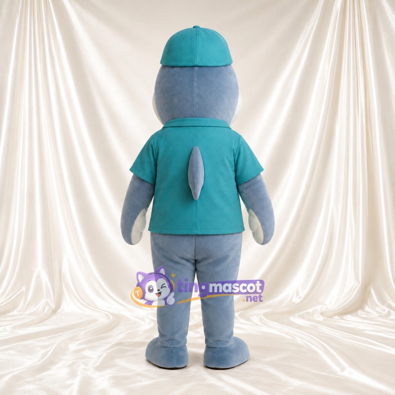 Maskottchenkostüm Delfin – grau – Hemd (petrol); Kappe Maskottchenkostüm Delfin – grau – Hemd (petrol); Kappe