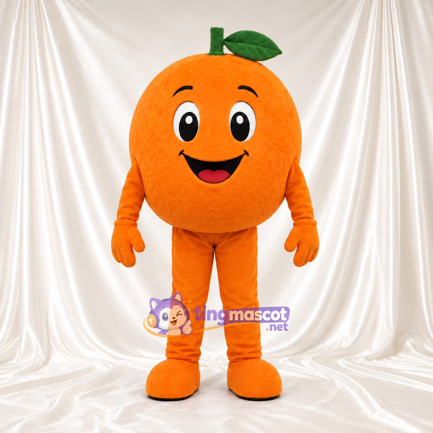 Orange Fruit Mascot Costume - Green Leaf and Smiling Face Orange Fruit Mascot Costume - Green Leaf and Smiling Face