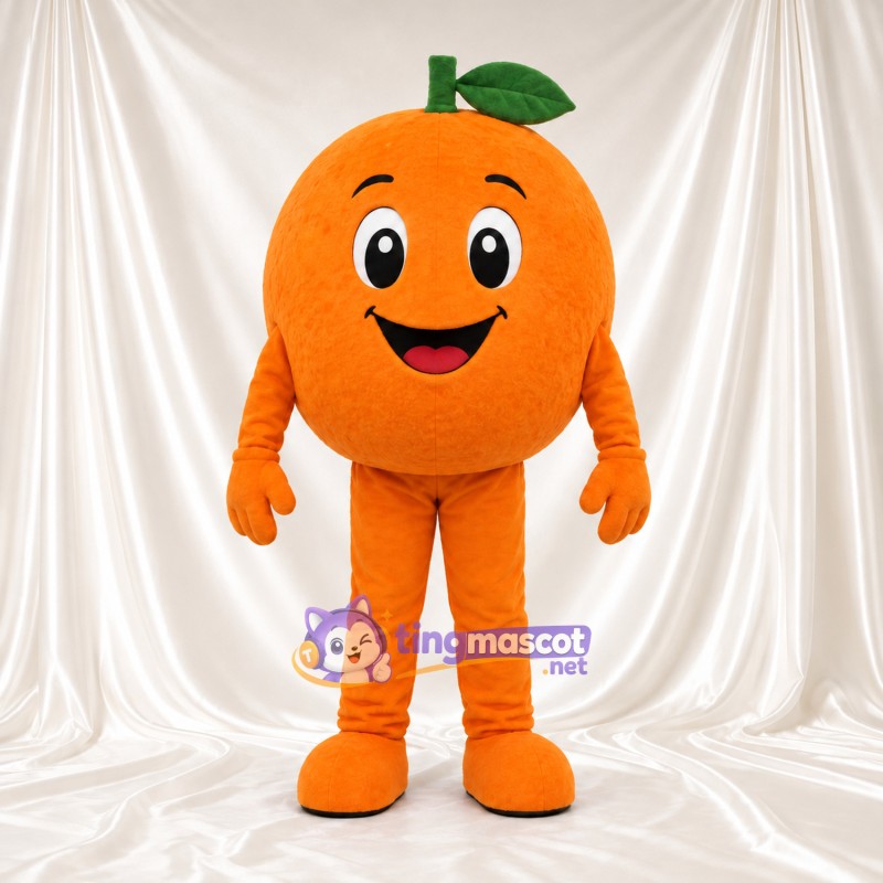 Orange Fruit Mascot Costume - Green Leaf and Smiling Face Orange Fruit Mascot Costume - Green Leaf and Smiling Face