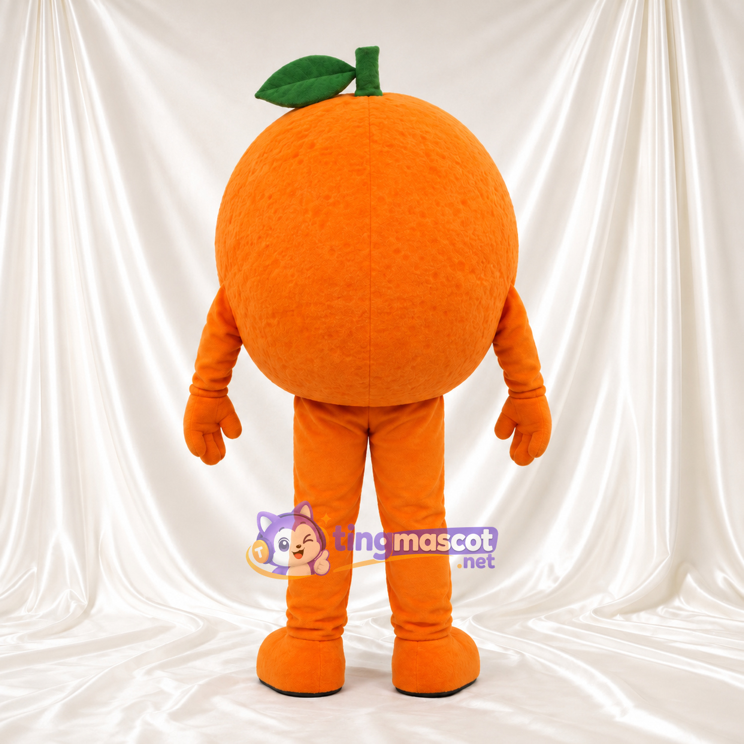 Orange Fruit Mascot Costume - Green Leaf and Smiling Face Orange Fruit Mascot Costume - Green Leaf and Smiling Face