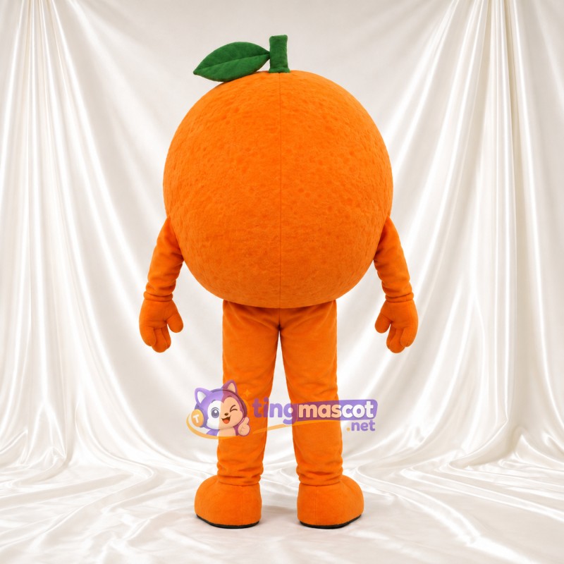 Orange Fruit Mascot Costume - Green Leaf and Smiling Face Orange Fruit Mascot Costume - Green Leaf and Smiling Face
