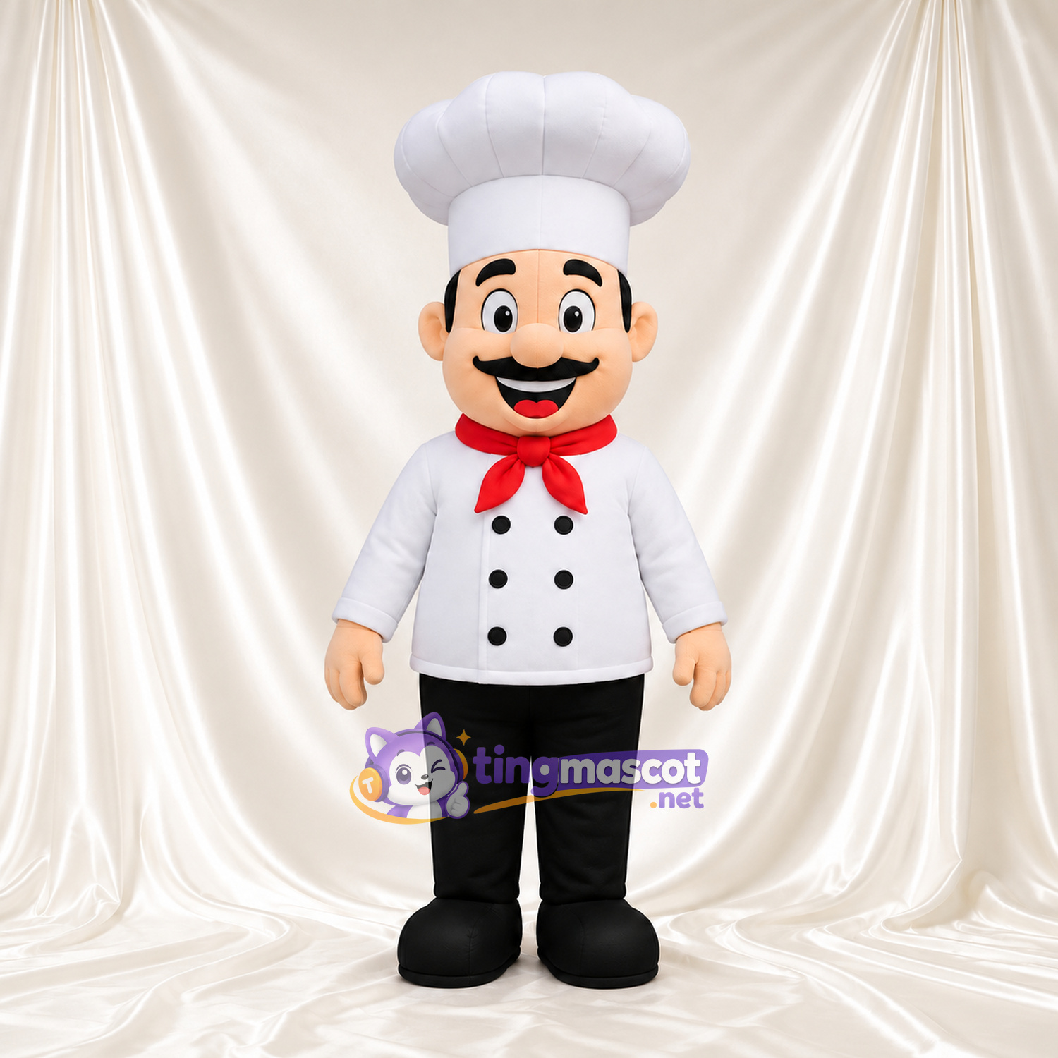 Costume de mascotte Chef cuisinier – selon la photo – Veste (blanc); Cou (rouge); Écharpe Costume de mascotte Chef cuisinier – selon la photo – Veste (blanc); Cou (rouge); Écharpe