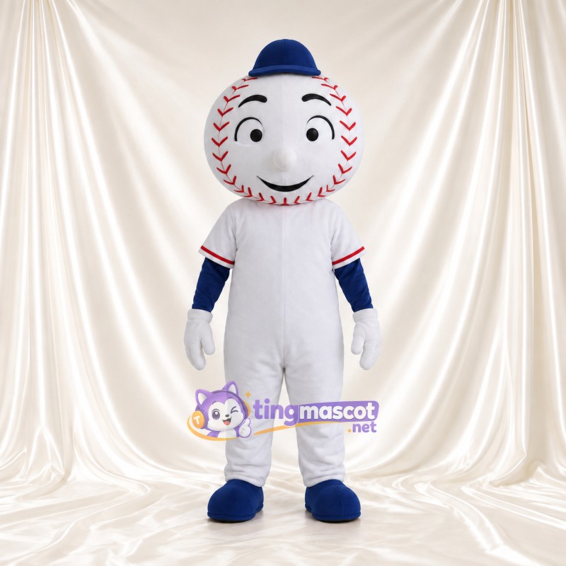 Baseball Character Mascot Costume - Navy Cap and White Jumpsuit Baseball Character Mascot Costume - Navy Cap and White Jumpsuit
