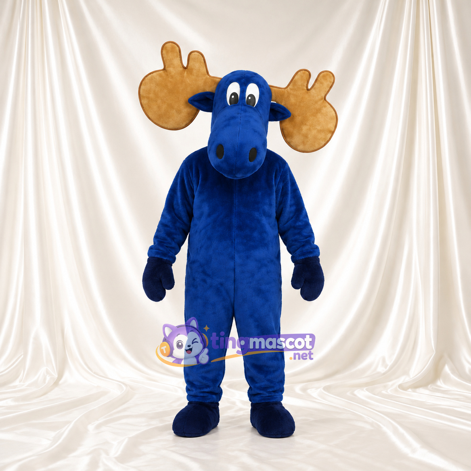 Blue Moose Mascot Costume - Large Tan Antlers and Blue Muzzle Blue Moose Mascot Costume - Large Tan Antlers and Blue Muzzle