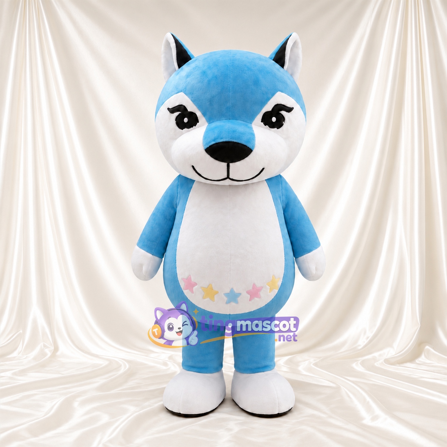 Costume de mascotte Loup – bleu – Étoile (pastel); Ventre; Pattes (blanc) Costume de mascotte Loup – bleu – Étoile (pastel); Ventre; Pattes (blanc)