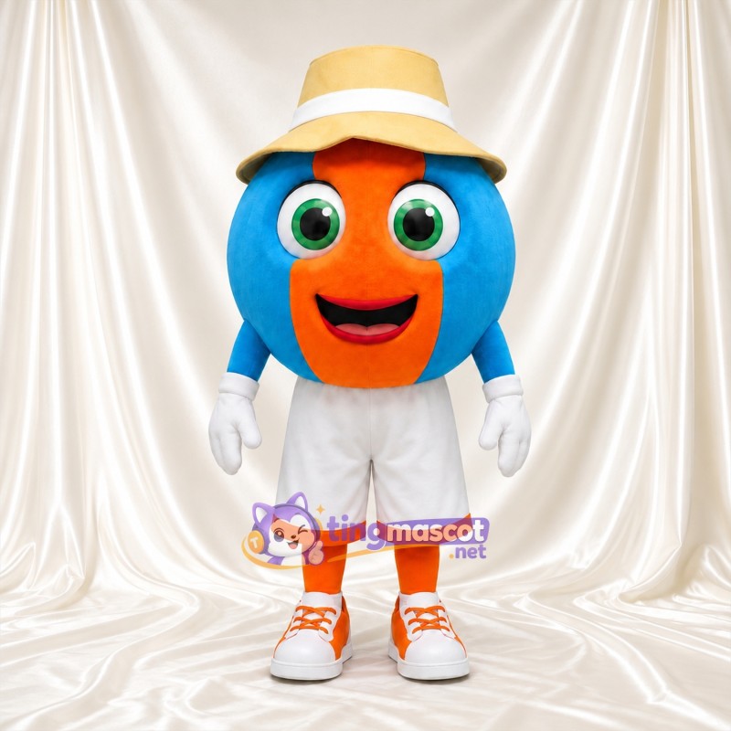 Costume de mascotte Personnage rond – bleu / orange – Chapeau; Short (blanc)