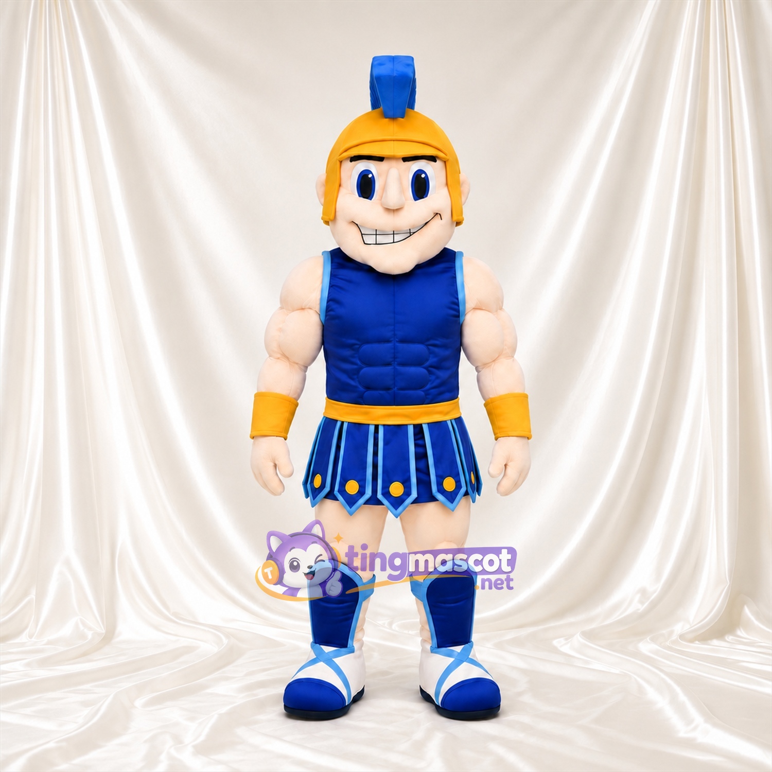 Costume de mascotte Guerrier romain – selon la photo – Armure (bleu); Casque (doré)