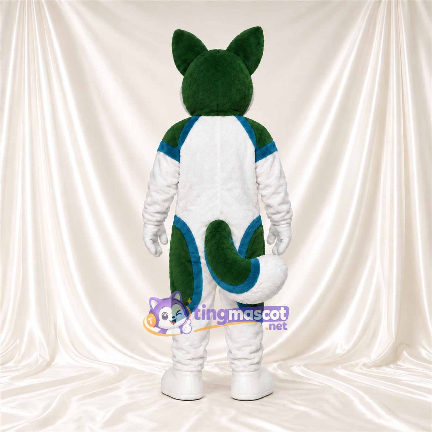 Costume de mascotte Loup – vert / blanc – Touches de couleur (bleu) Costume de mascotte Loup – vert / blanc – Touches de couleur (bleu)