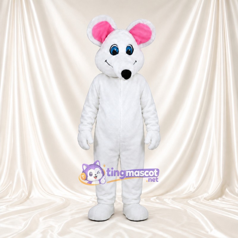 Costume de mascotte Souris – blanc – Oreilles (rose); Yeux (bleu) Costume de mascotte Souris – blanc – Oreilles (rose); Yeux (bleu)