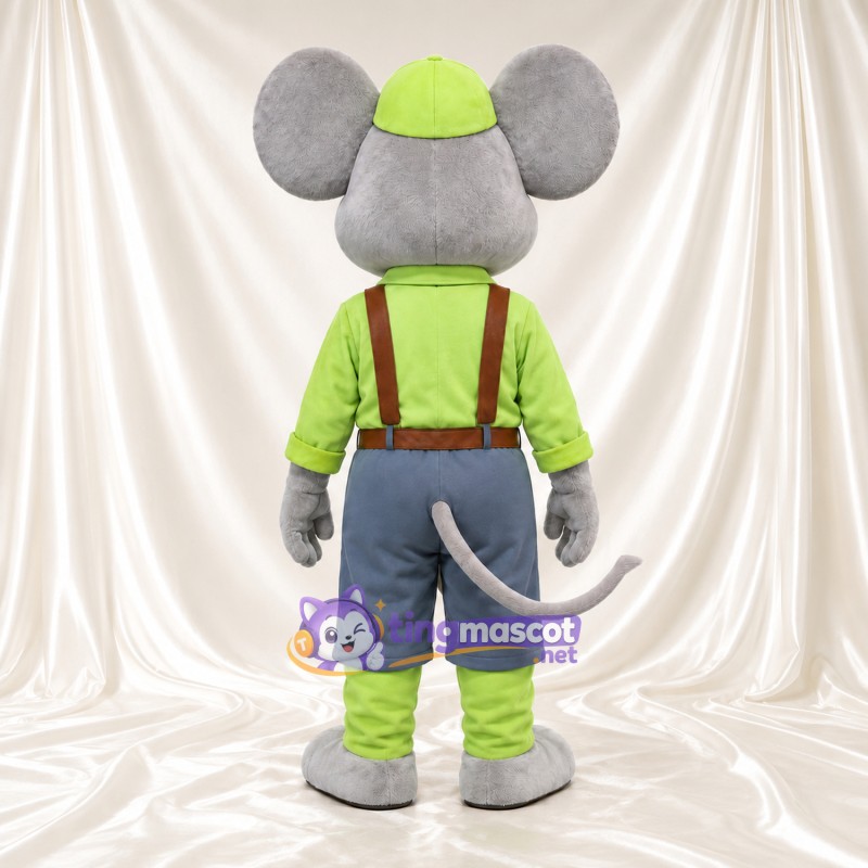 Costume de mascotte Souris – gris – Chemise (vert); Short (gris) Costume de mascotte Souris – gris – Chemise (vert); Short (gris)
