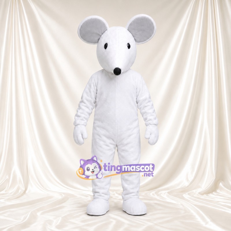 Costume de mascotte Souris – blanc – Museau allongé; Oreilles (rond, gris) Costume de mascotte Souris – blanc – Museau allongé; Oreilles (rond, gris)