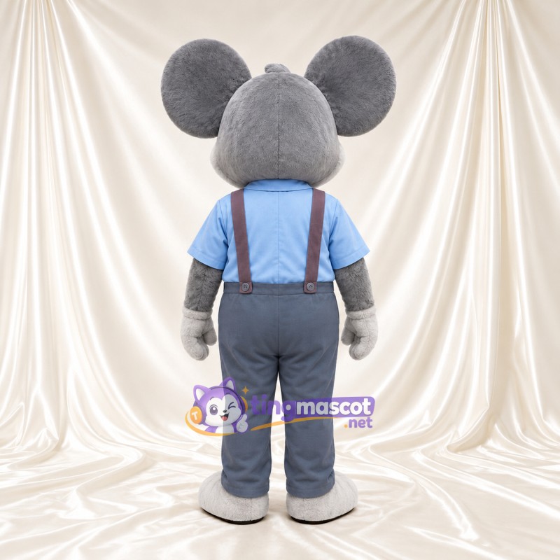 Costume de mascotte Souris – gris – Chemise (bleu); Nœud papillon (bordeaux) Costume de mascotte Souris – gris – Chemise (bleu); Nœud papillon (bordeaux)