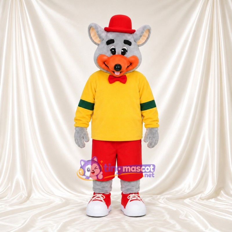 Costume de mascotte Souris – gris – Chapeau (rouge); Chemise (jaune)