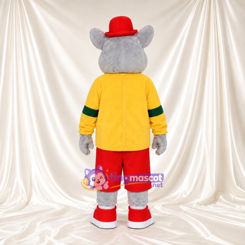 Costume de mascotte Souris – gris – Chapeau (rouge); Chemise (jaune) Costume de mascotte Souris – gris – Chapeau (rouge); Chemise (jaune)