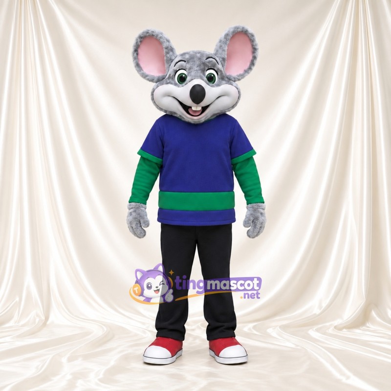 Costume de mascotte Souris – gris – Chemise (violet, vert); Pantalon (noir)