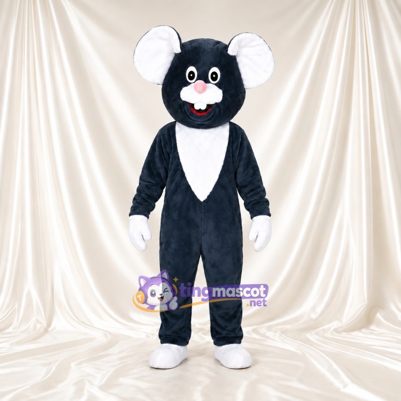 Black Mouse Mascot Costume - White Ears and White Chest