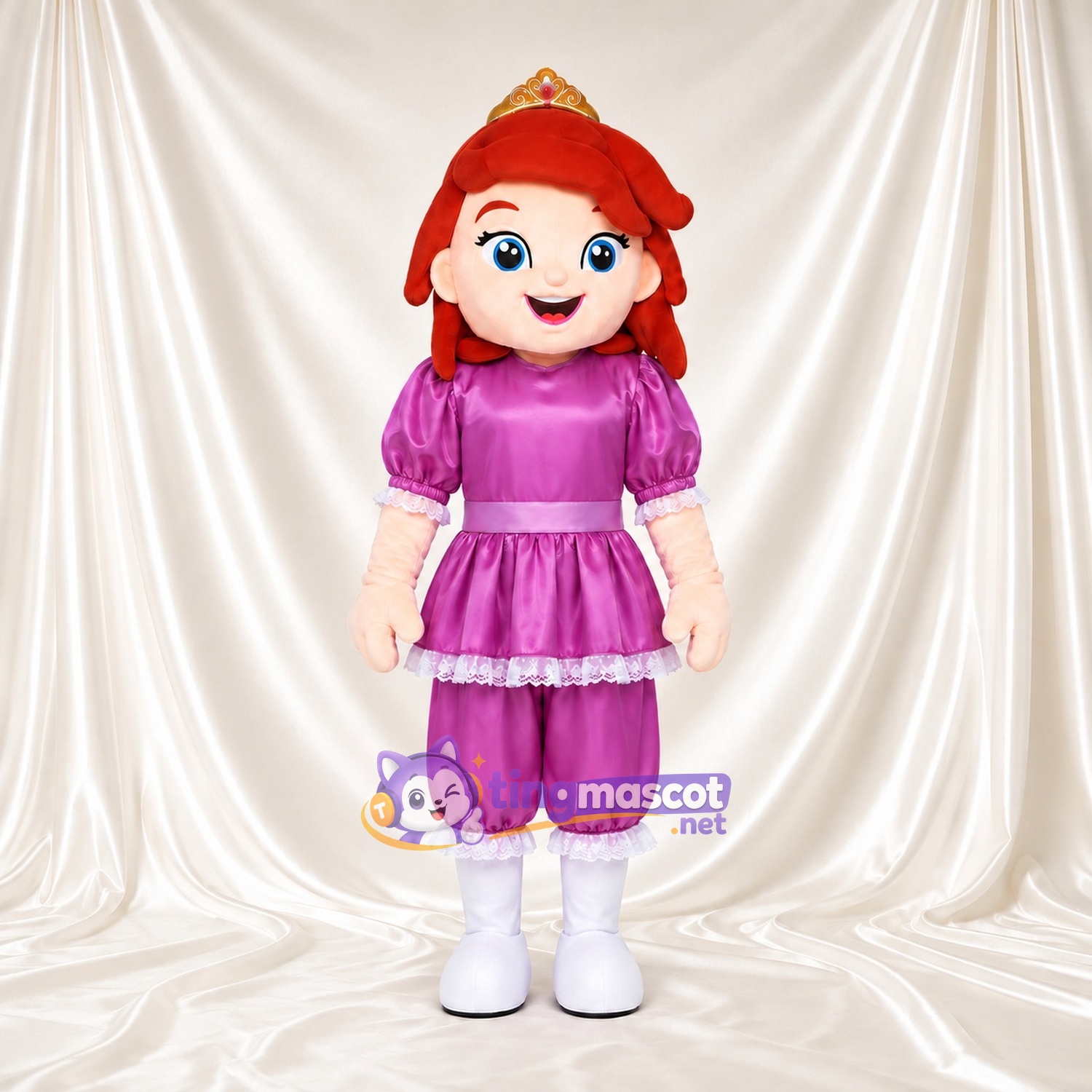 Princess Character Mascot Costume - Purple Outfit and Gold Crown Princess Character Mascot Costume - Purple Outfit and Gold Crown