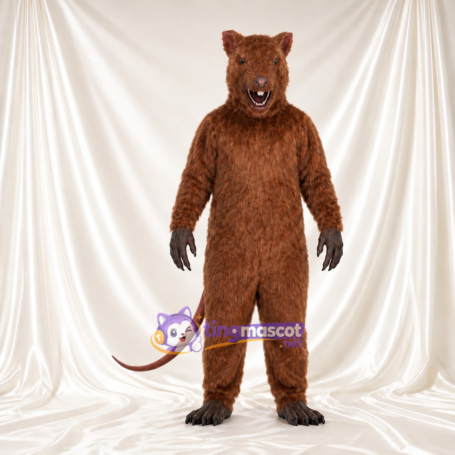 Maskottchenkostüm Ratte – braun – Schwanz (lang, rosa); Krallen Maskottchenkostüm Ratte – braun – Schwanz (lang, rosa); Krallen