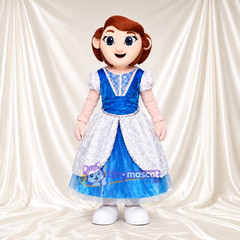 Princess Character Mascot Costume - Blue Dress and White Lace Overlay Princess Character Mascot Costume - Blue Dress and White Lace Overlay