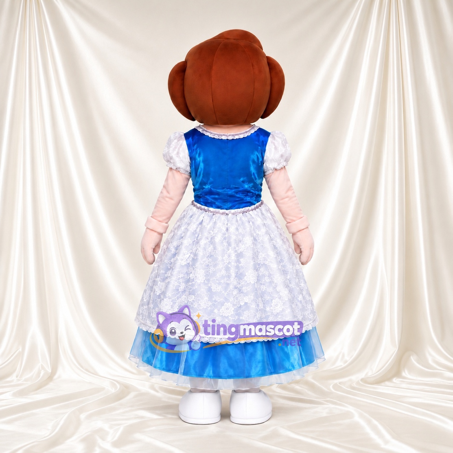 Princess Character Mascot Costume - Blue Dress and White Lace Overlay Princess Character Mascot Costume - Blue Dress and White Lace Overlay