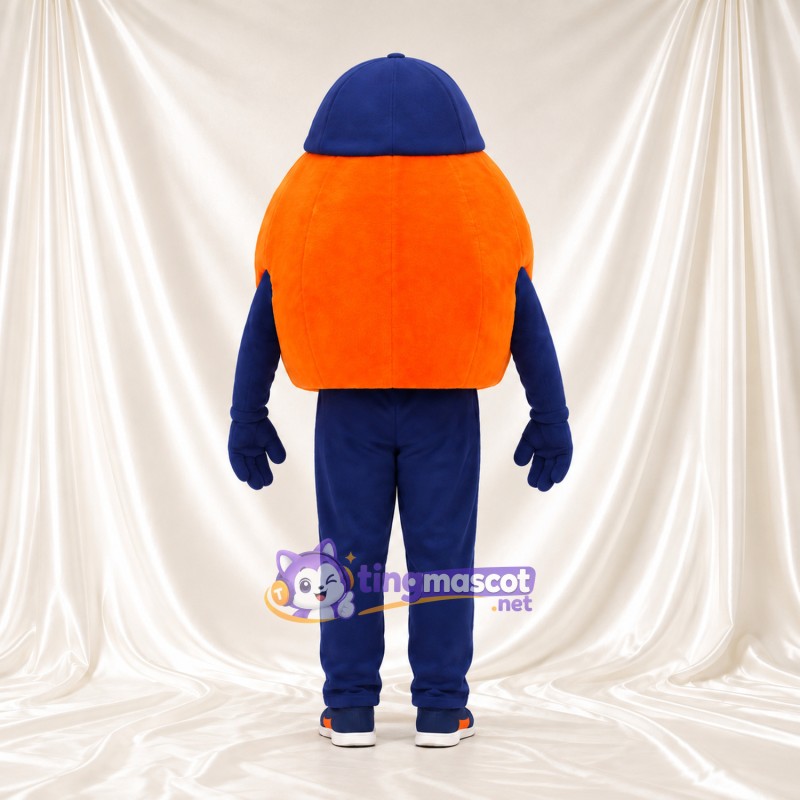 Costume de mascotte Personnage rond – orange – Casquette (bleu marine); Pantalon (bleu)