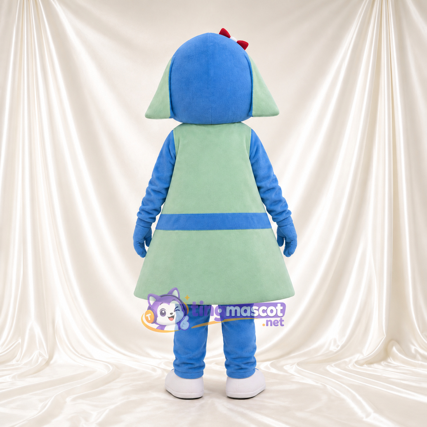 Blue Girl Character Mascot Costume - Mint Dress and Red Head Bow Blue Girl Character Mascot Costume - Mint Dress and Red Head Bow
