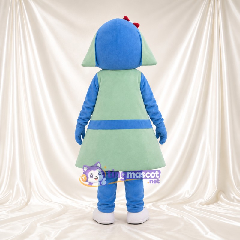 Blue Girl Character Mascot Costume - Mint Dress and Red Head Bow Blue Girl Character Mascot Costume - Mint Dress and Red Head Bow