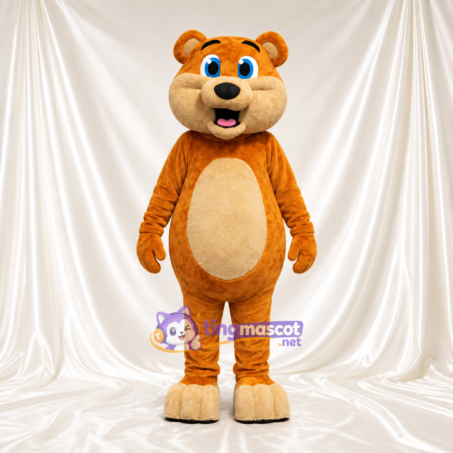 Golden Bear Mascot Costume - Tan Belly and Large Blue Eyes Golden Bear Mascot Costume - Tan Belly and Large Blue Eyes
