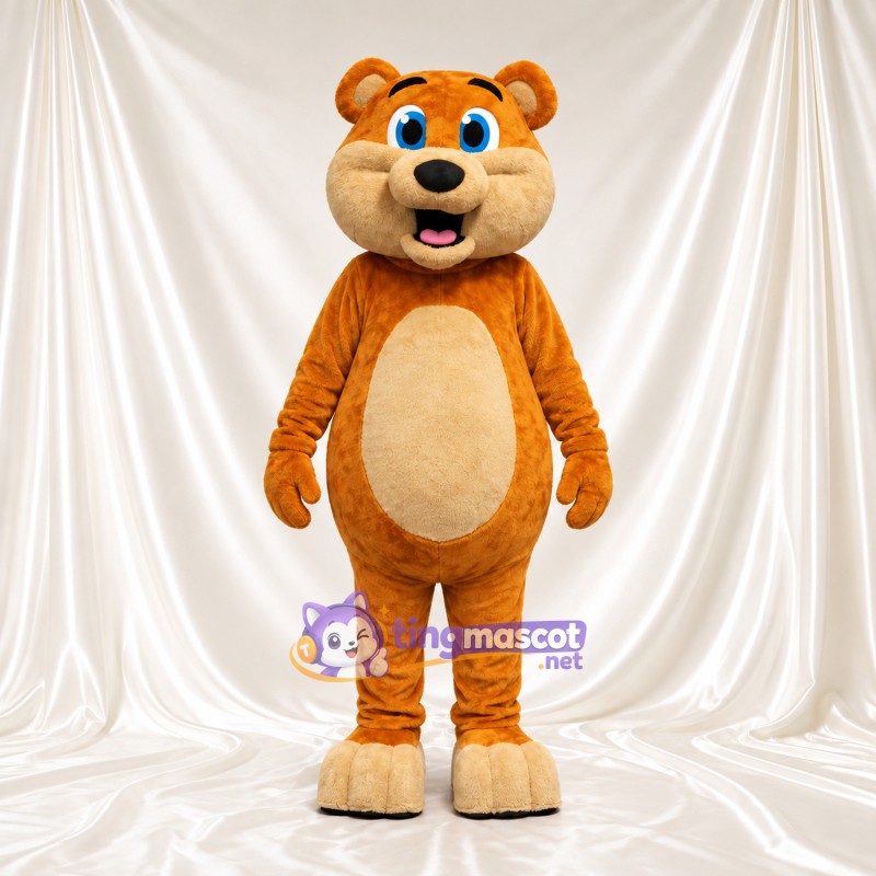 Golden Bear Mascot Costume - Tan Belly and Large Blue Eyes Golden Bear Mascot Costume - Tan Belly and Large Blue Eyes